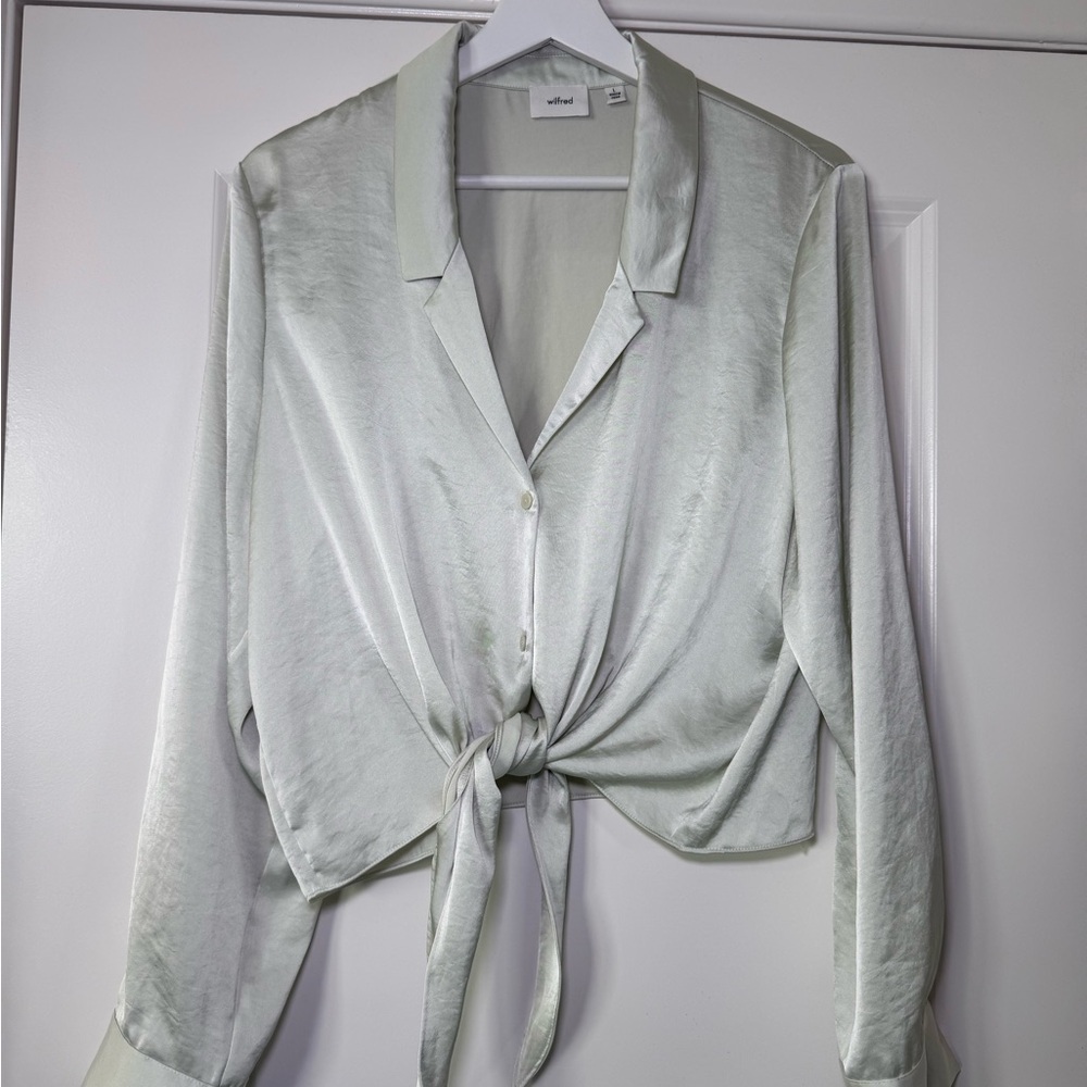 Wilfred Satin Tie-Front Blouse - Light Mint